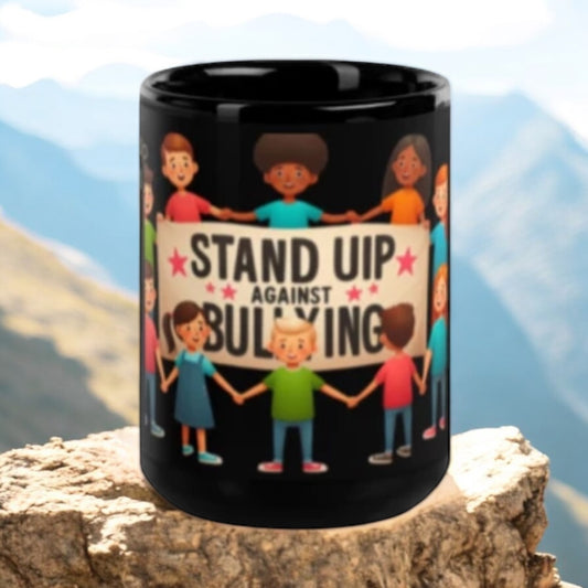 ETHNEEGIFTS Black Glossy Mug Stop Bullying Collection