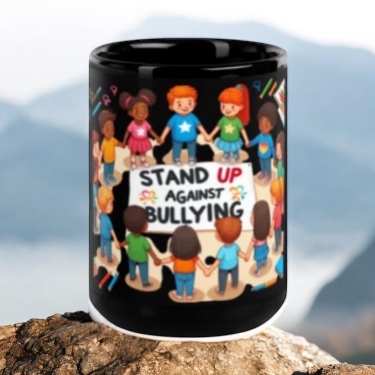 ETHNEEGIFTS Black Glossy Mug Stop Bullying Collection