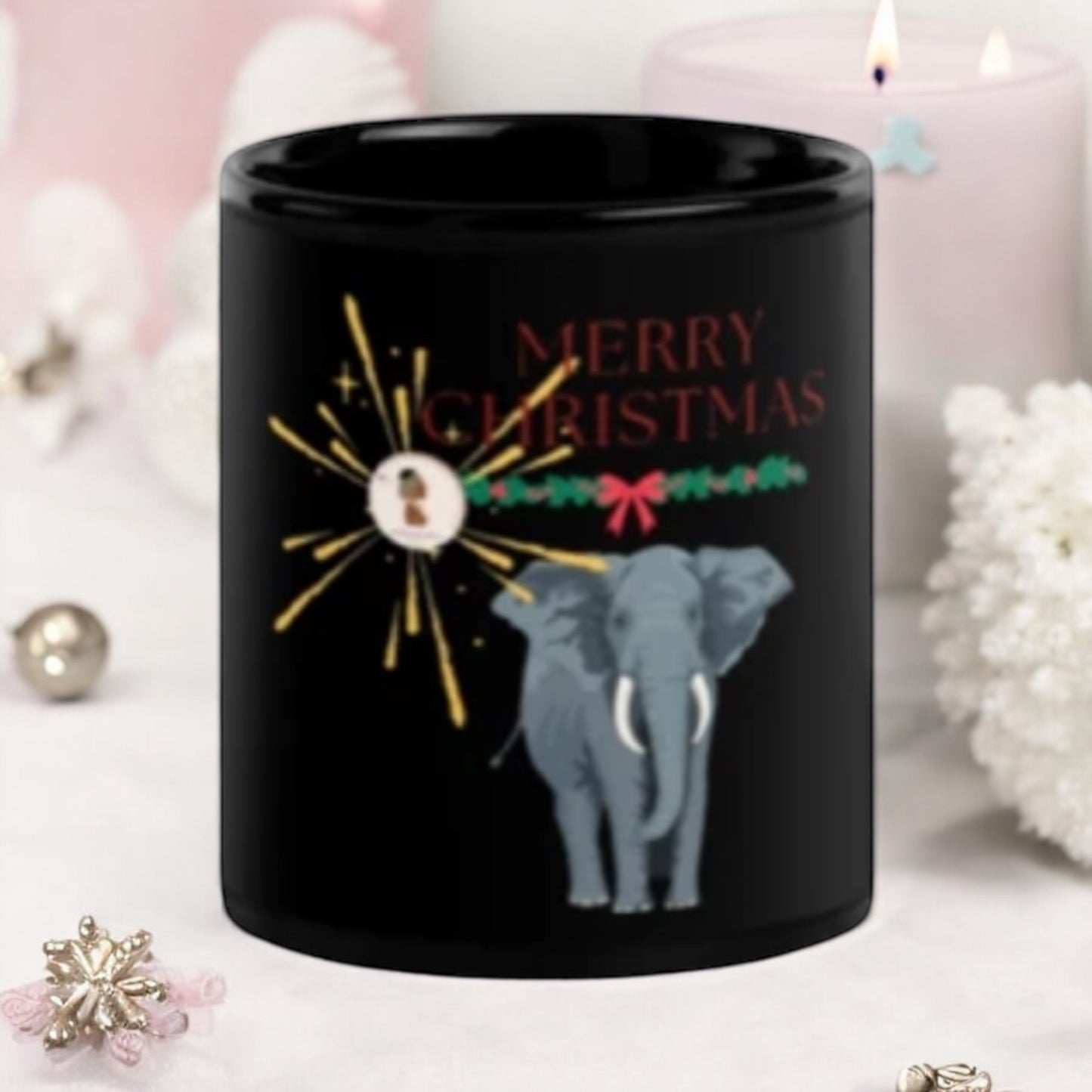 ETHNEEGIFTS Black Glossy Xmas Mug