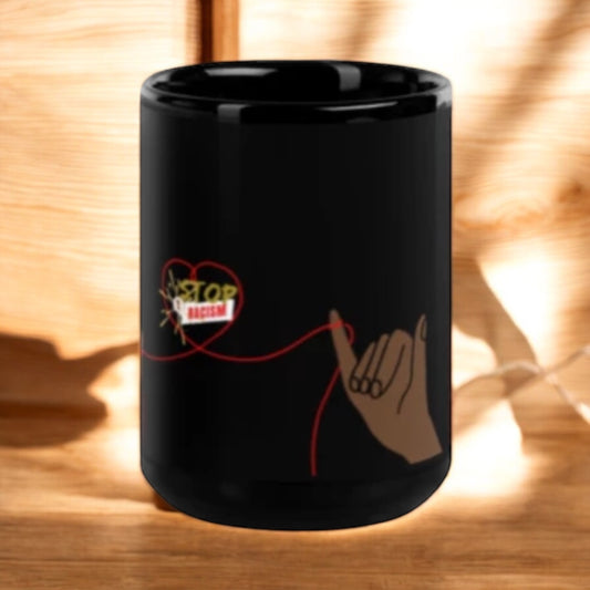 ETHNEEGIFTS Black Glossy Mug Stand Against Racism Collection