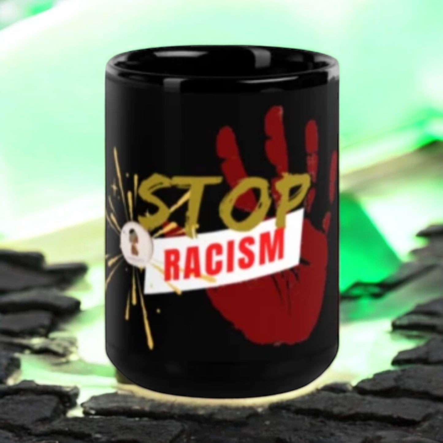 ETHNEEGIFTS Black Glossy Mug Stand Against Racism Collection