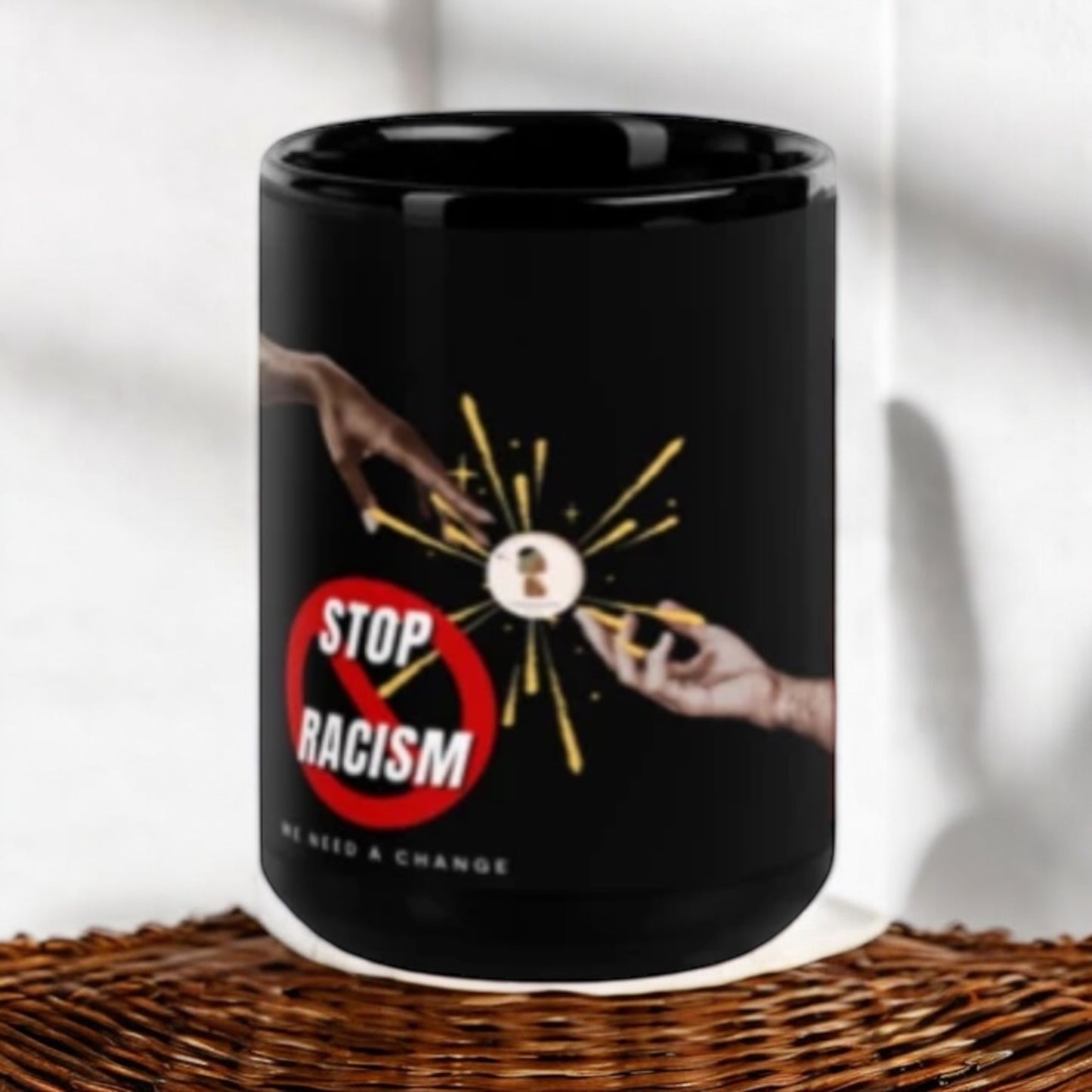 ETHNEEGIFTS Black Glossy Mug Stand Against Racism Collection