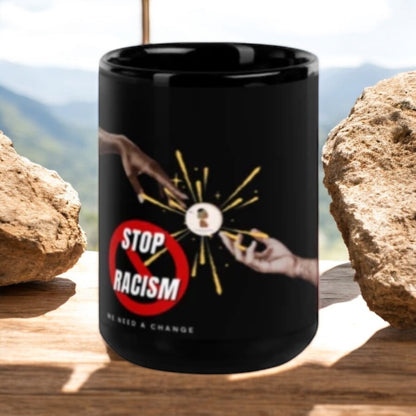 ETHNEEGIFTS Black Glossy Mug Stand Against Racism Collection