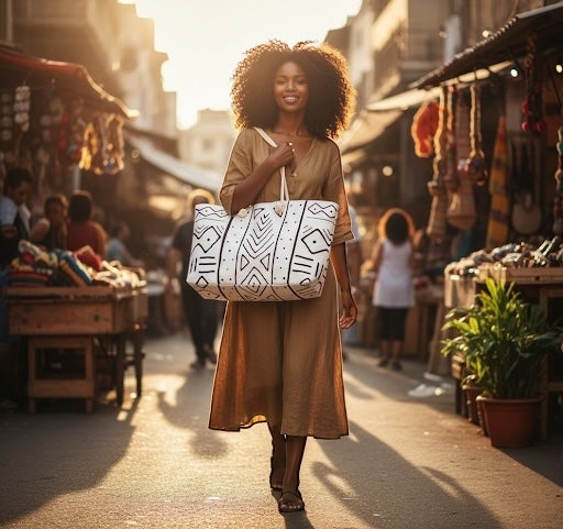 The Monochrome Mud Cloth Weekend Bag - ETHNEEGIFTS