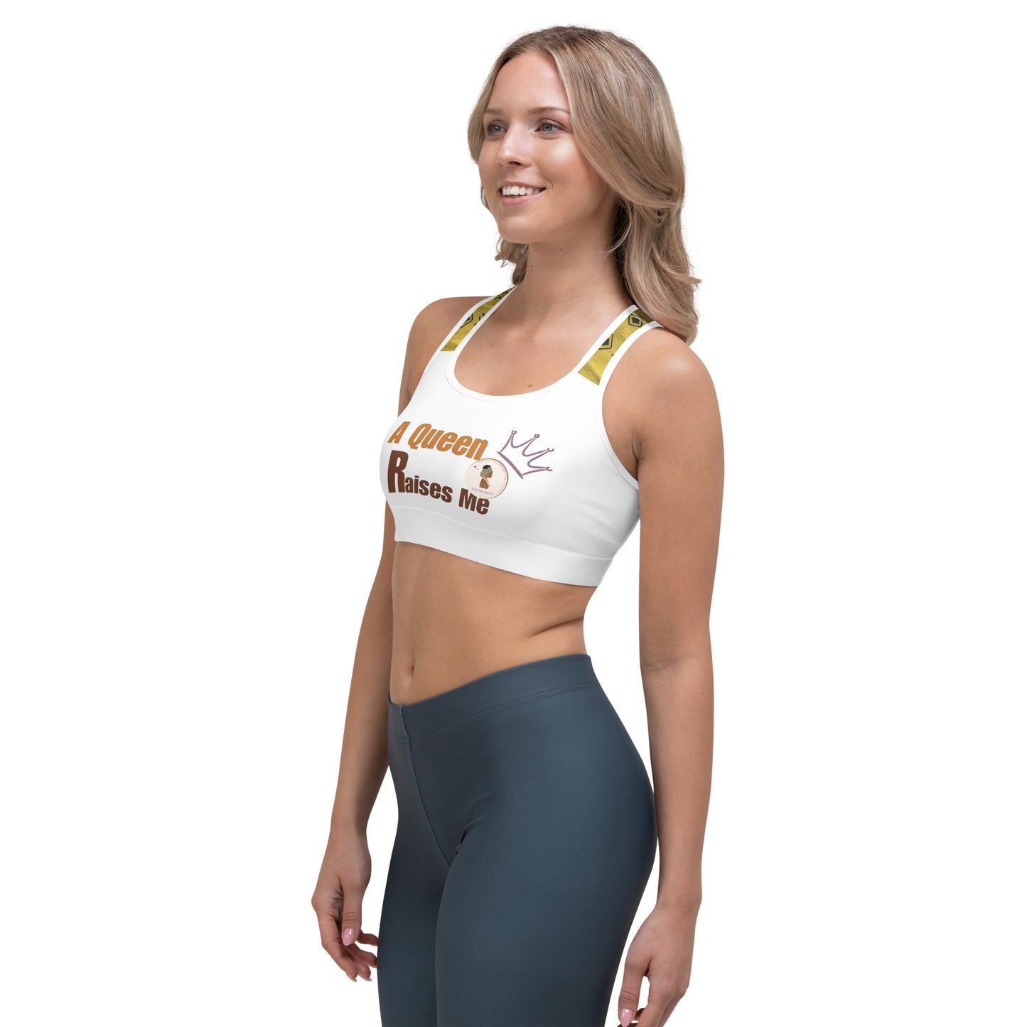 ETHNEEGIFTS Sports bra A QUEEN RAISES ME